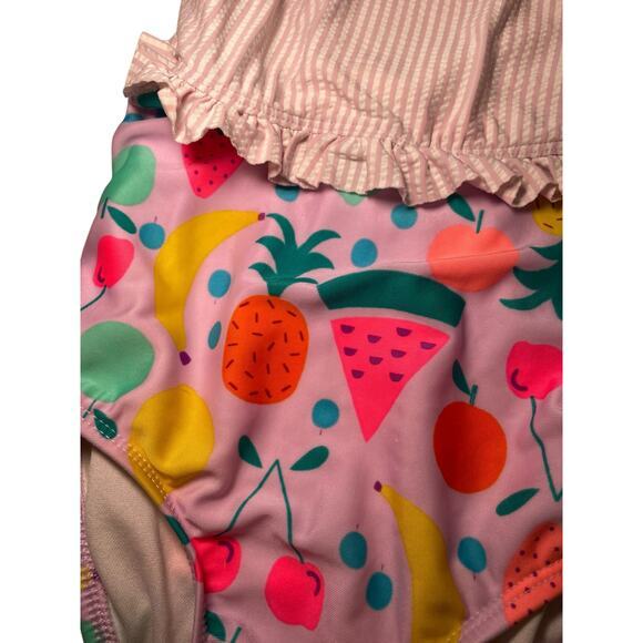Cat & Jack Girls 5T One Piece‎ Swimsuit Tropical Fruit Seersucker Ruffles Pink - Picture 6 of 12